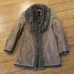 DB Studio brown suede leather penny lane coat with faux fur lining